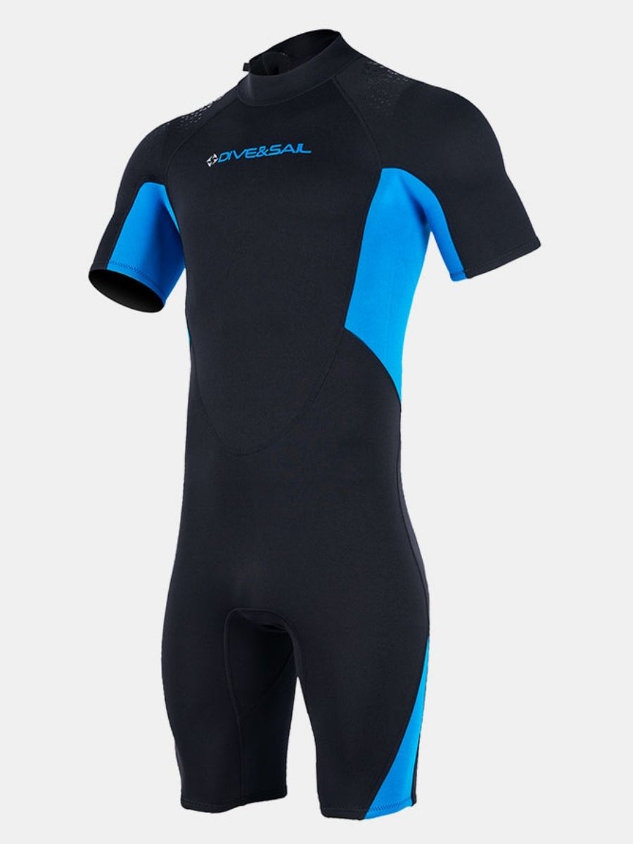 3mm Men's Blue Short Sleeve One-piece Warm Back Zip Shortie Wetsuit