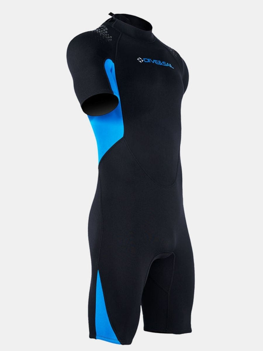 3mm Men's Blue Short Sleeve One-piece Warm Back Zip Shortie Wetsuit