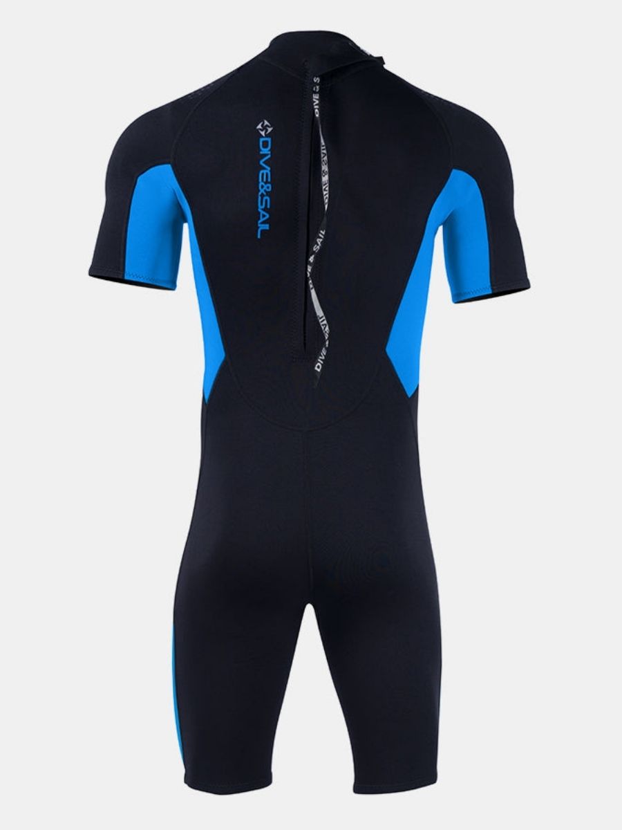 3mm Men's Blue Short Sleeve One-piece Warm Back Zip Shortie Wetsuit
