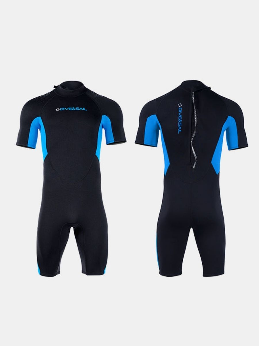 3mm Men's Blue Short Sleeve One-piece Warm Back Zip Shortie Wetsuit
