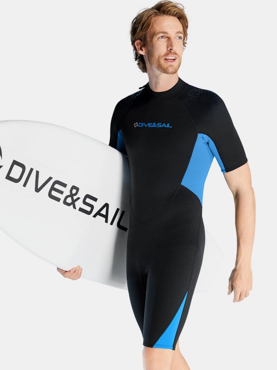 3mm Men's Blue Short Sleeve One-piece Warm Back Zip Shortie Wetsuit