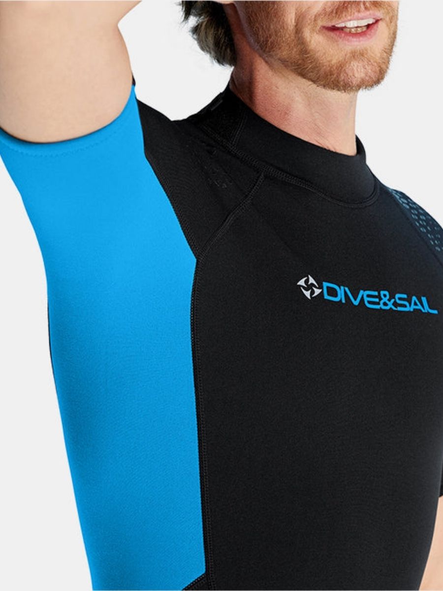 3mm Men's Blue Short Sleeve One-piece Warm Back Zip Shortie Wetsuit