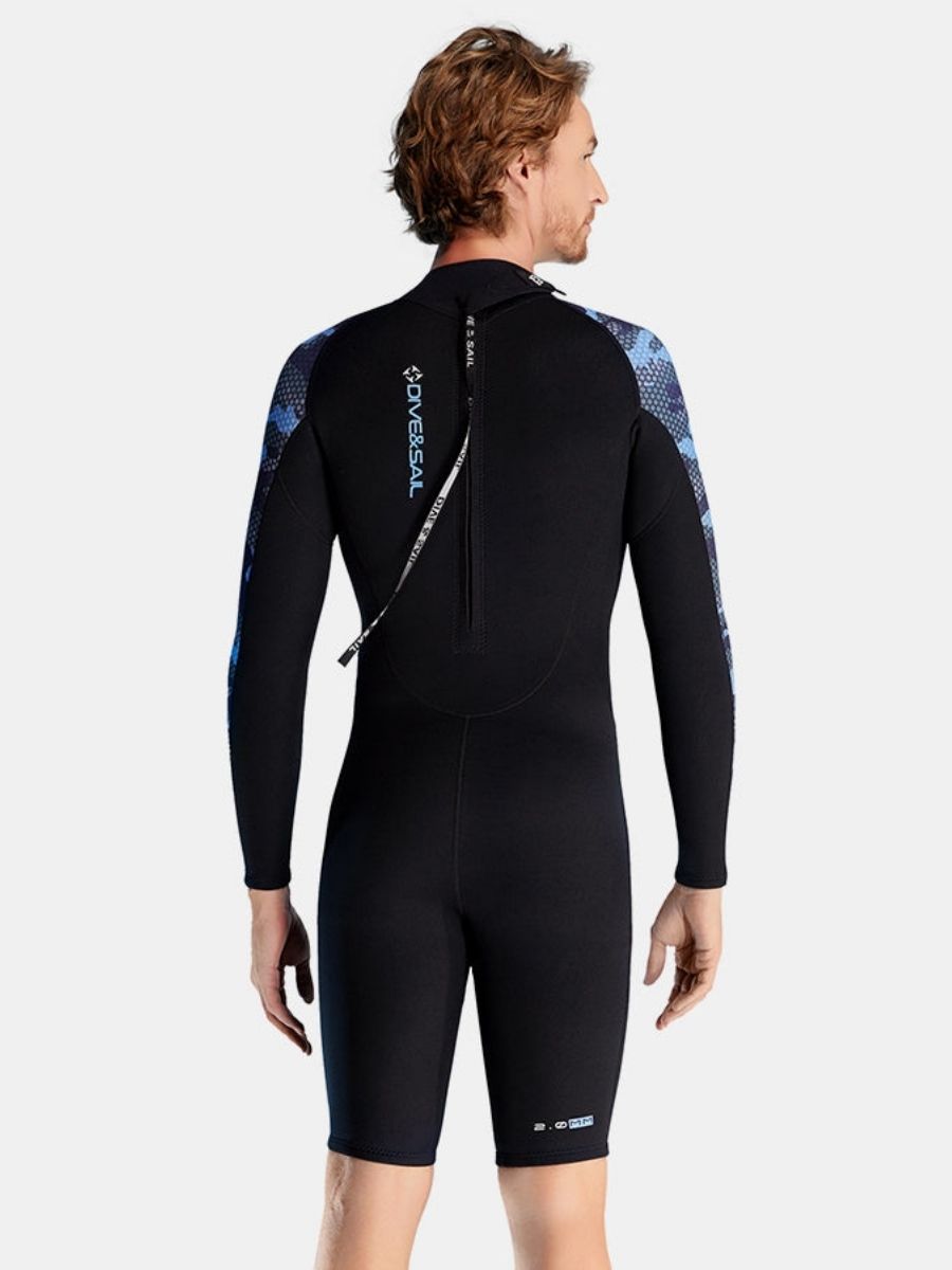 2mm Men's Thickened Warm Long Sleeve Short One-Piece Back Zip Shorty Wetsuit
