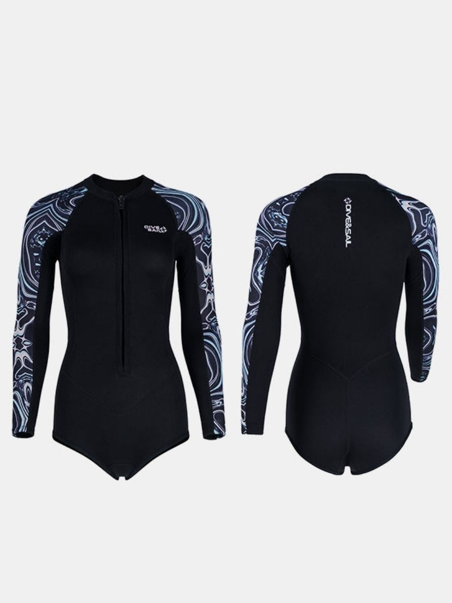 2mm Women's One Piece Long Sleeve Coldproof Front Zip Shorty Wetsuit
