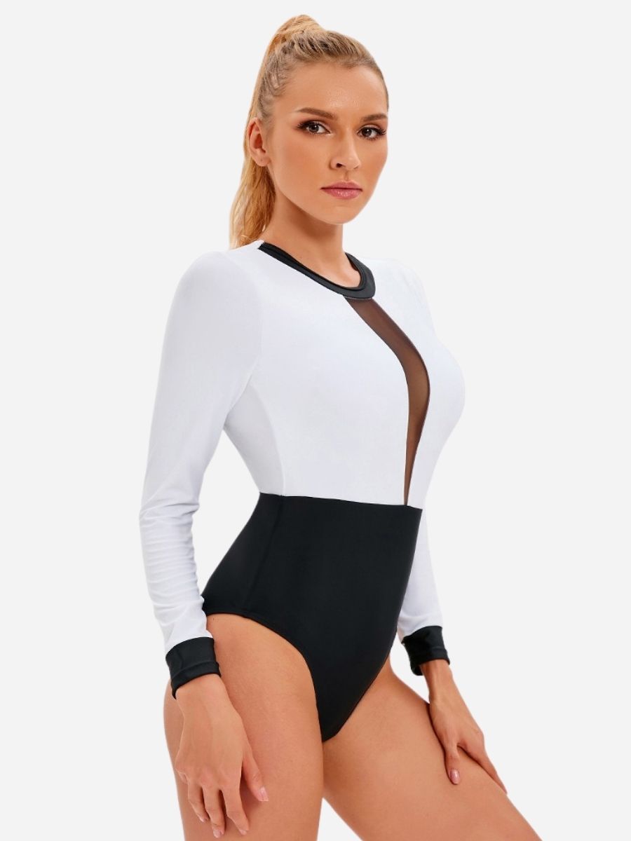 Contrast Color Mesh Long Sleeve UPF50+ Rash Guard
