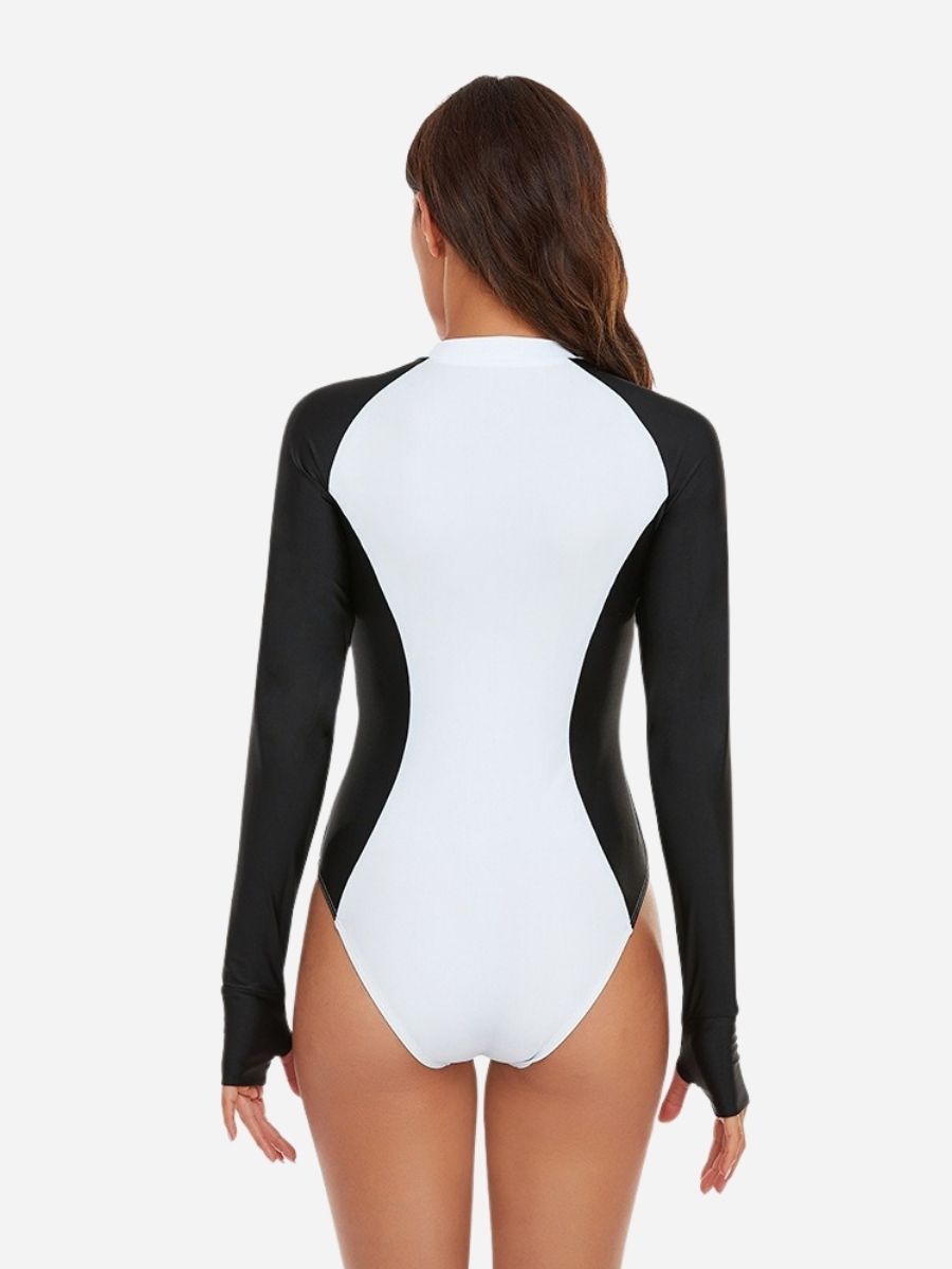 Colorblock Long Sleeve Zip Front UPF50+ Rash Guard