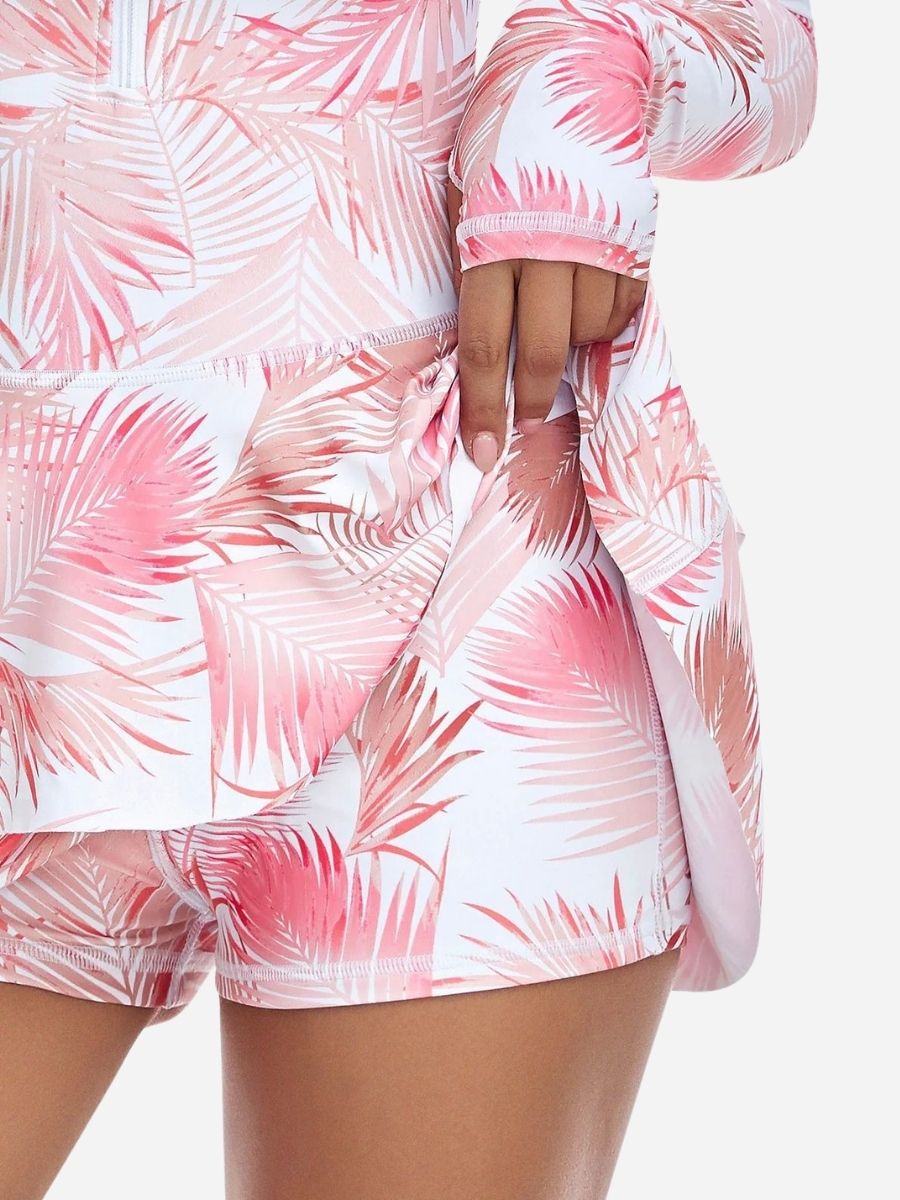 One-Piece Long Sleeve UPF50+ Ruffle Skirt Swim Suit