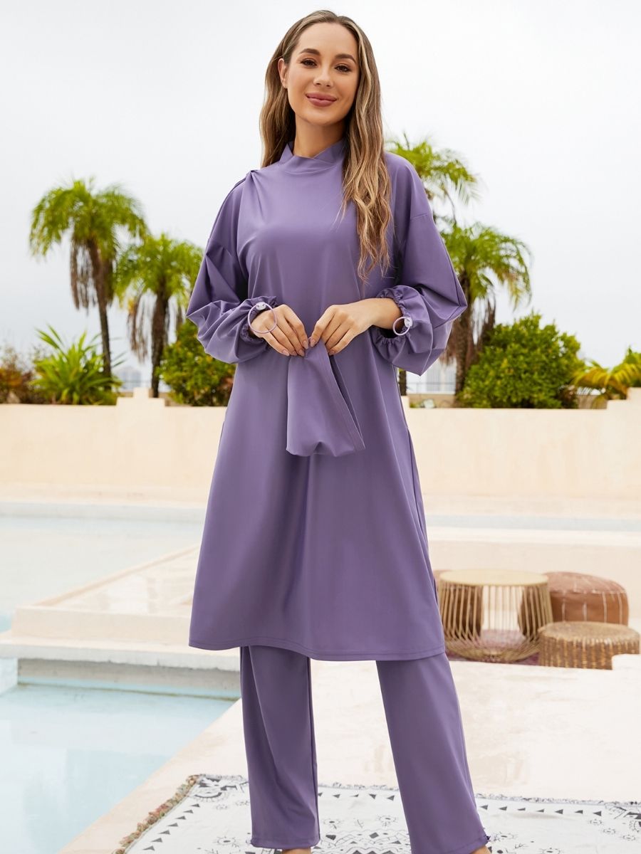 Womens Muslims Swimsuits 3 Pieces Full Cover Burkinis Modest Swimwear Rash Guard