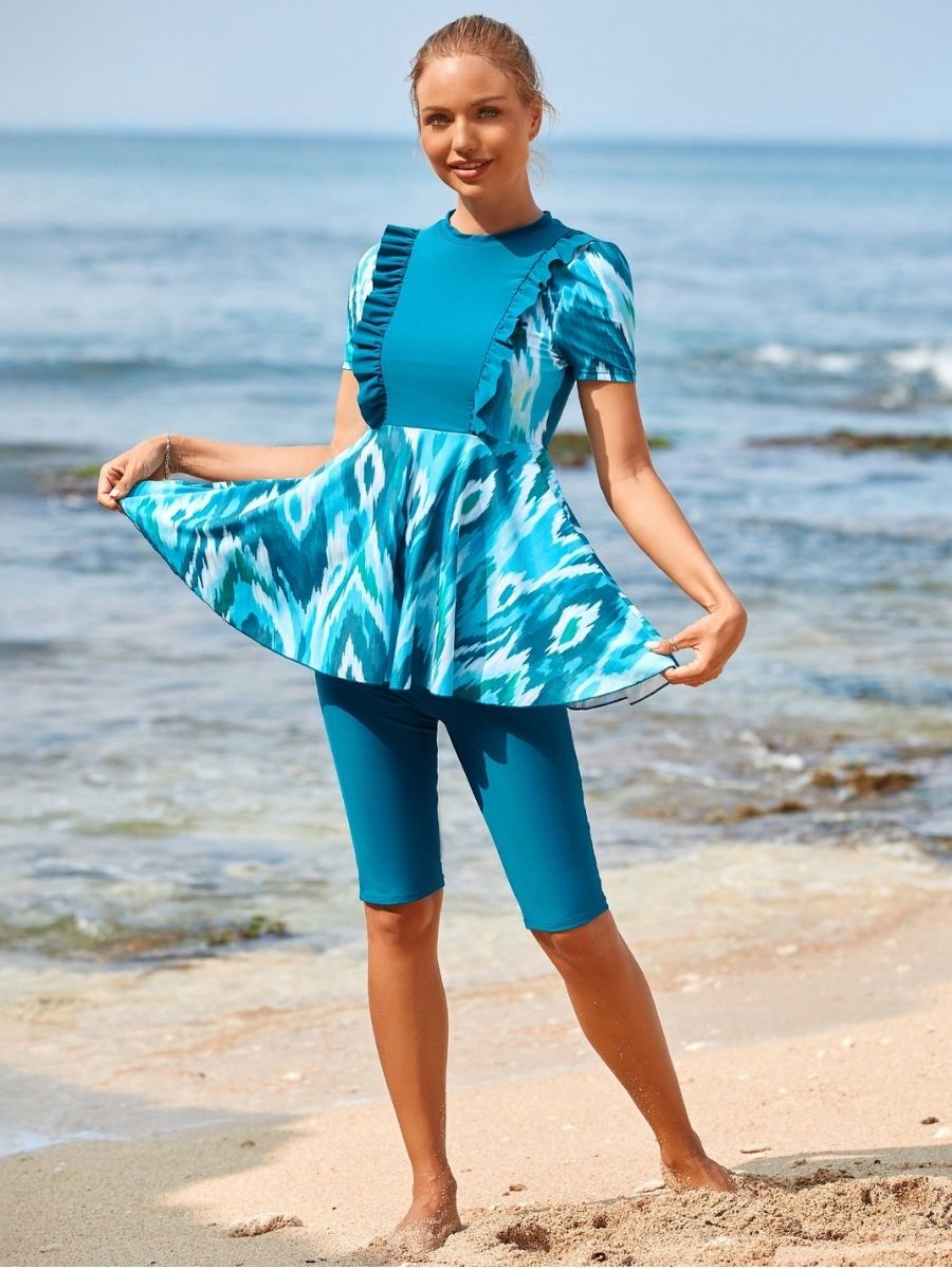 Ruching Short Sleeve Boyleg One-Piece Women Swimsuit