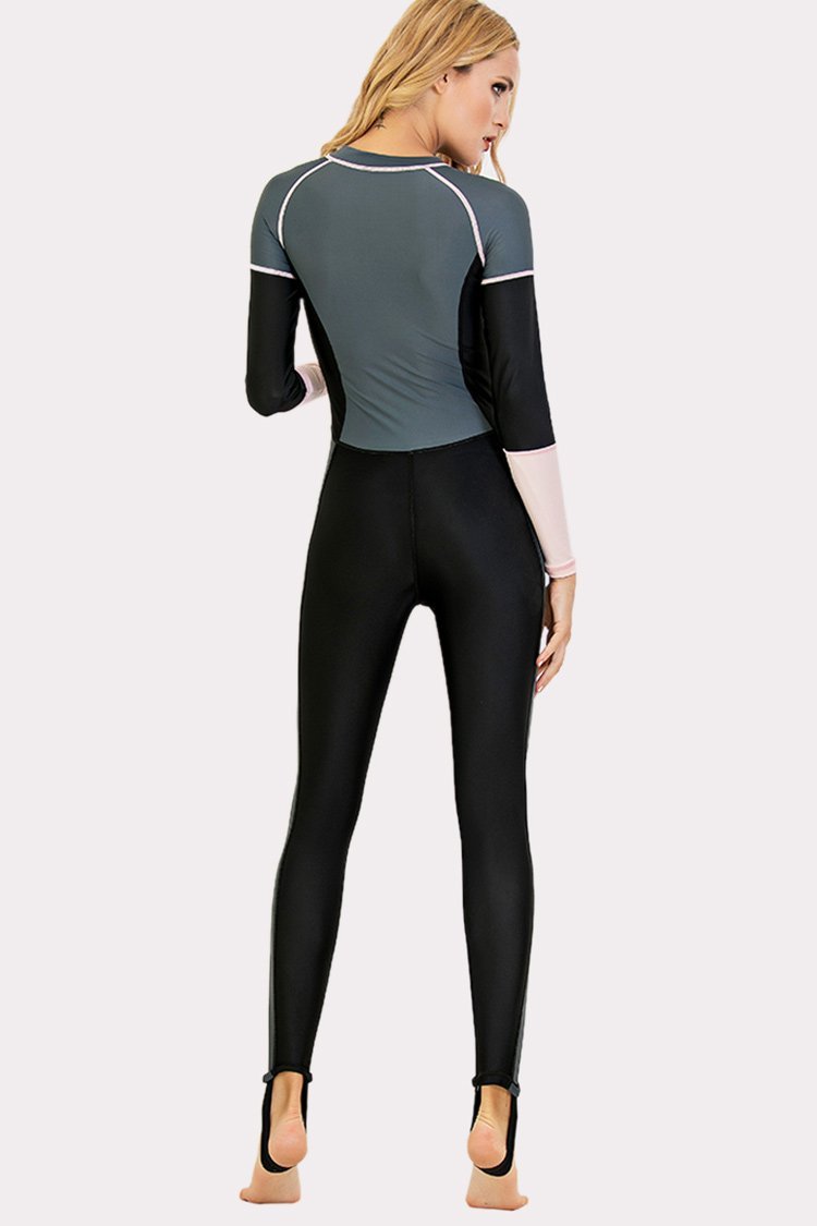 Front Half-Zipper Grey One Piece Surfing Wetsuit-| Fashion Outdoor Clothing