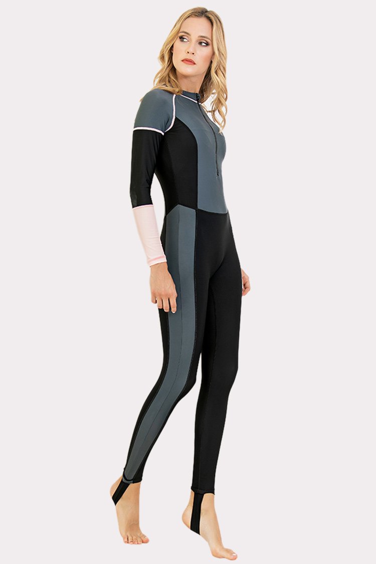 Front Half-Zipper Grey One Piece Surfing Wetsuit-| Fashion Outdoor Clothing